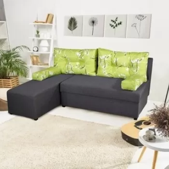 Coltar extensibil reversibil Modena Grey Jasmine Flower 206x145x80 cm cu lada de depozitare imagine