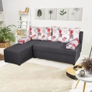 Coltar extensibil reversibil Modena Grey Roses Flower 206x145x80 cm cu lada de depozitare imagine