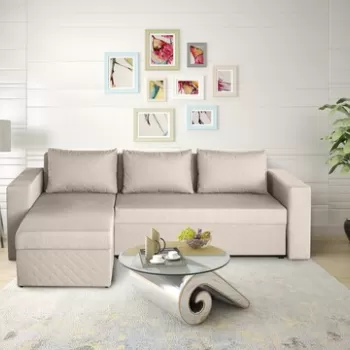 Coltar extensibil reversibil Napoli Bej, cu lada de depozitare, 247x148x78 cm imagine