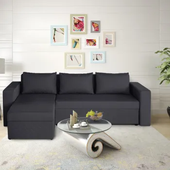 Coltar extensibil reversibil Napoli Negru, cu lada de depozitare, 247x148x78 cm imagine