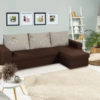 Coltar extensibil reversibil Oslo Dark Chocolate Daisies Flower, cu lada de depozitare, 247x148x78 cm imagine