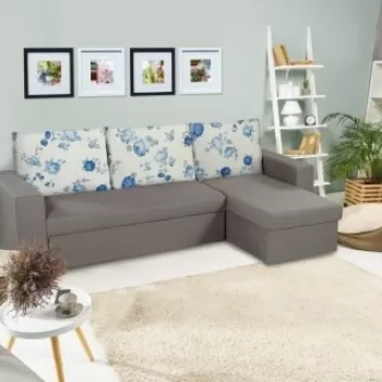 Coltar extensibil reversibil Oslo Grey Blue Anemone, cu lada de depozitare, 247x148x78 cm imagine