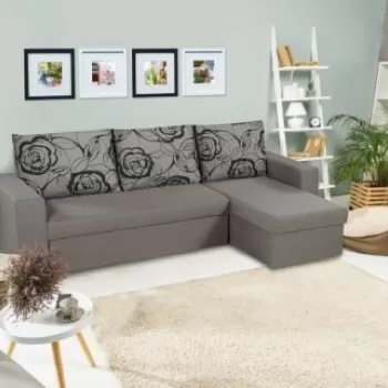 Coltar extensibil reversibil Oslo Grey, cu lada de depozitare, 247x148x78 cm, Grey Flower imagine