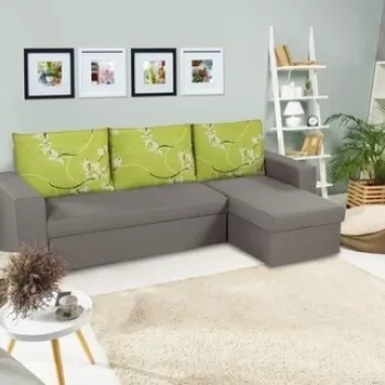 Coltar extensibil reversibil Oslo Grey Jasmine Flower cu lada de depozitare, 247x148x78 cm imagine