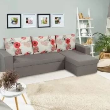 Coltar extensibil reversibil Oslo Grey Roses Flower cu lada de depozitare, 247x148x78 cm imagine