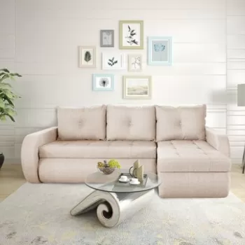 Coltar extensibil reversibil Siena Lux Cream 243x141x81 cm cu lada de depozitare imagine