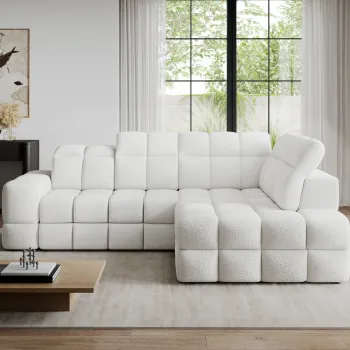 Coltar extensibil stanga 3 locuri ELTAP, Bronon, 296x200x109 cm, lemn/tesatura boucle, alb imagine