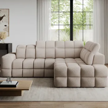 Coltar extensibil stanga 3 locuri ELTAP, Bronon, 296x200x109 cm, lemn/tesatura boucle, bej imagine