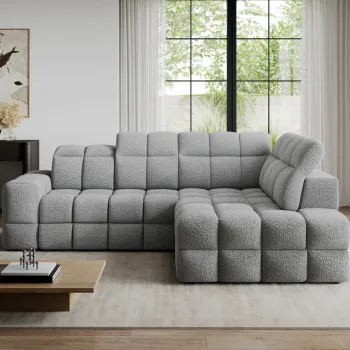 Coltar extensibil stanga 3 locuri ELTAP, Bronon, 296x200x109 cm, lemn/tesatura boucle, gri deschis imagine