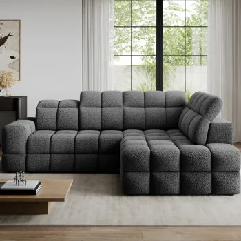 Coltar extensibil stanga 3 locuri ELTAP, Bronon, 296x200x109 cm, lemn/tesatura boucle, gri inchis imagine