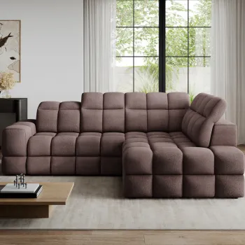 Coltar extensibil stanga 3 locuri ELTAP, Bronon, 296x200x109 cm, lemn/tesatura boucle, maro imagine