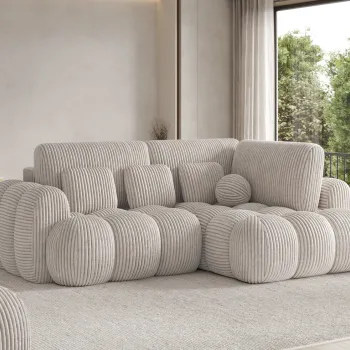 Coltar extensibil stanga 3 locuri ELTAP, Cozion, 267x165x105 cm, lemn/catifea din poliester, alb murdar imagine