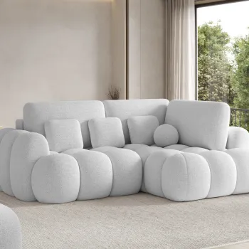 Coltar extensibil stanga 3 locuri ELTAP, Cozion, 267x165x105 cm, lemn/tesatura boucle, alb imagine