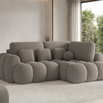 Coltar extensibil stanga 3 locuri ELTAP, Cozion, 267x165x105 cm, lemn/tesatura boucle, maro imagine