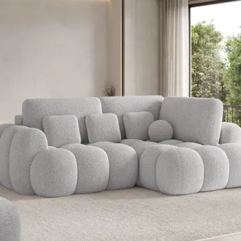 Coltar extensibil stanga 3 locuri ELTAP, Cozion, 267x165x105 cm, lemn/tesatura chenille, gri deschis imagine