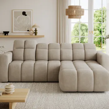 Coltar extensibil stanga 3 locuri ELTAP, Fanito, 288x200x105 cm, lemn/poliester, bej inchis imagine