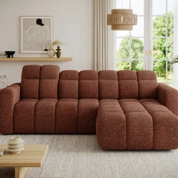 Coltar extensibil stanga 3 locuri ELTAP, Fanito, 288x200x105 cm, lemn/poliester, caramiziu imagine