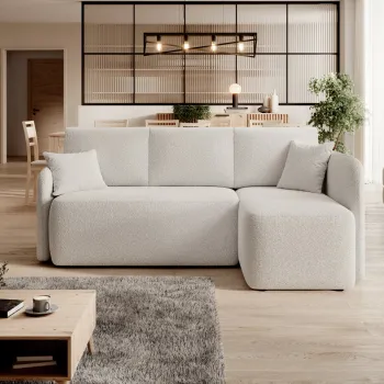 Coltar extensibil stanga 3 locuri ELTAP, Hadson, 206x150x89 cm, lemn/poliester, alb imagine