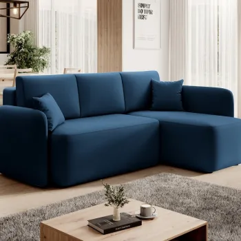 Coltar extensibil stanga 3 locuri ELTAP, Hadson, 206x150x89 cm, lemn/poliester, albastru inchis imagine