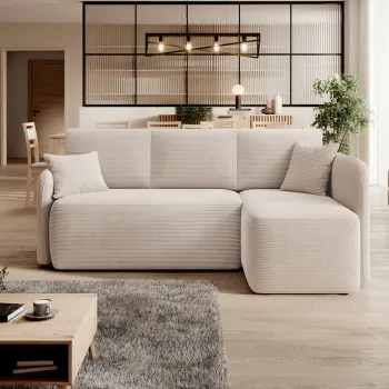 Coltar extensibil stanga 3 locuri ELTAP, Hadson, 206x150x89 cm, lemn/poliester, bej deschis imagine