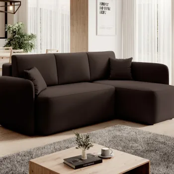 Coltar extensibil stanga 3 locuri ELTAP, Hadson, 206x150x89 cm, lemn/poliester, maro inchis imagine