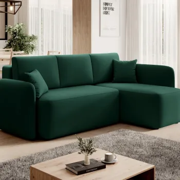 Coltar extensibil stanga 3 locuri ELTAP, Hadson, 206x150x89 cm, lemn/poliester, verde inchis imagine