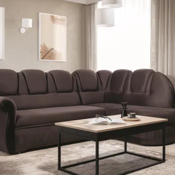 Coltar extensibil stanga 3 locuri ELTAP, L-003, Lord, 243x180x112 cm, lemn/poliester, maro inchis/negru imagine