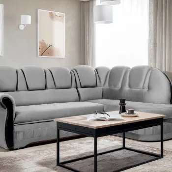 Coltar extensibil stanga 3 locuri ELTAP, L-005, Lord, 243x180x112 cm, lemn/poliester, gri deschis/negru imagine