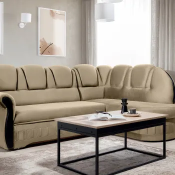 Coltar extensibil stanga 3 locuri ELTAP, L-037, Lord, 243x180x112 cm, lemn/poliester, maro deschis/negru imagine