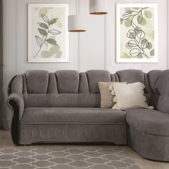 Coltar extensibil stanga 3 locuri ELTAP, L-049, Lord, 243x180x112 cm, lemn/poliester, gri/negru imagine