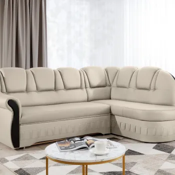 Coltar extensibil stanga 3 locuri ELTAP, L-055, Lord, 243x180x112 cm, lemn/poliester, crem/negru imagine