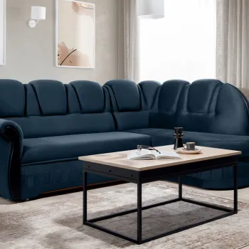 Coltar extensibil stanga 3 locuri ELTAP, L-078, Lord, 243x180x112 cm, lemn/poliester, albastru inchis/negru imagine