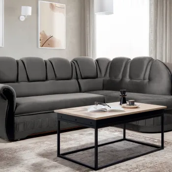 Coltar extensibil stanga 3 locuri ELTAP, L-084, Lord, 243x180x112 cm, lemn/poliester, gri/negru imagine