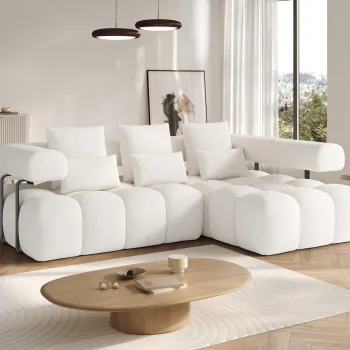 Coltar extensibil stanga 3 locuri ELTAP, Levvi, 260x184x102 cm, lemn/poliester, alb imagine