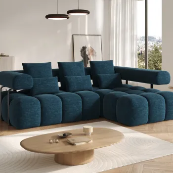 Coltar extensibil stanga 3 locuri ELTAP, Levvi, 260x184x102 cm, lemn/poliester, albastru inchis imagine