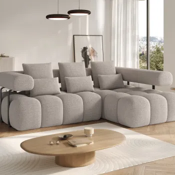 Coltar extensibil stanga 3 locuri ELTAP, Levvi, 260x184x102 cm, lemn/poliester, bej inchis imagine