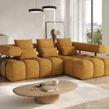 Coltar extensibil stanga 3 locuri ELTAP, Levvi, 260x184x102 cm, lemn/poliester, mustar imagine