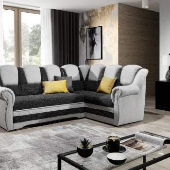 Coltar extensibil stanga 3 locuri ELTAP, LII-021, Lord II, 243x195x112 cm, lemn/poliester, negru/alb imagine