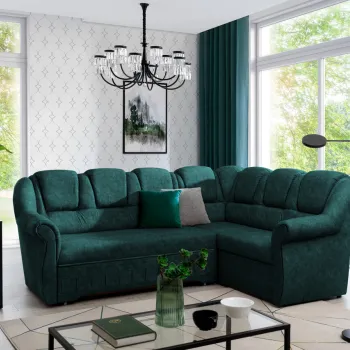 Coltar extensibil stanga 3 locuri ELTAP, LII-093, Lord II, 243x195x112 cm, lemn/poliester, verde inchis imagine