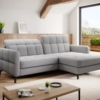 Coltar extensibil stanga 3 locuri ELTAP, Lore-112, Lorelle, 225x160x105 cm, lemn/poliester, gri deschis imagine