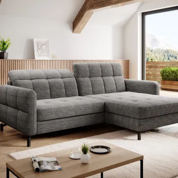 Coltar extensibil stanga 3 locuri ELTAP, Lore-145, Lorelle, 225x160x105 cm, lemn/poliester, gri imagine