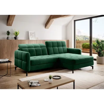 Coltar extensibil stanga 3 locuri ELTAP, Lore-30, Lorelle, 225x160x105 cm, lemn/poliester, verde inchis imagine