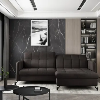 Coltar extensibil stanga 3 locuri ELTAP, Lore-36, Lorelle, 225x160x105 cm, lemn/poliester, maro inchis imagine