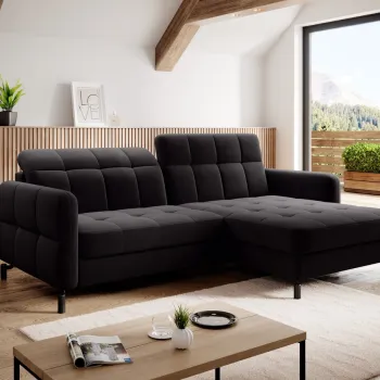 Coltar extensibil stanga 3 locuri ELTAP, Lore-37, Lorelle, 225x160x105 cm, lemn/poliester, negru imagine