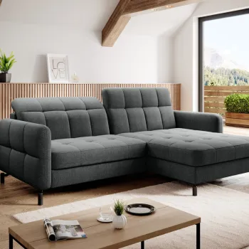 Coltar extensibil stanga 3 locuri ELTAP, Lore-46, Lorelle, 225x160x105 cm, lemn/poliester, gri inchis imagine