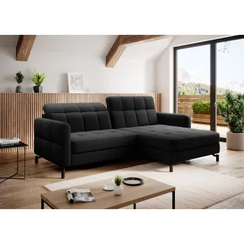 Coltar extensibil stanga 3 locuri ELTAP, Lore-47, Lorelle, 225x160x105 cm, lemn/poliester, negru imagine