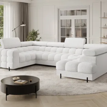 Coltar extensibil stanga 3 locuri ELTAP, LT-01ROY, Fectory, 346x205x93 cm, lemn/poliester, alb imagine