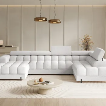 Coltar extensibil stanga 3 locuri ELTAP, LT-01ROY, Feraria, 358x202x93 cm, lemn/poliester, alb imagine