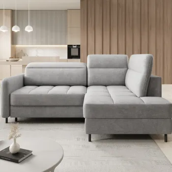 Coltar extensibil stanga 3 locuri ELTAP, LT-03NU, Barea, 208x160x100 cm, lemn/poliester, gri deschis imagine