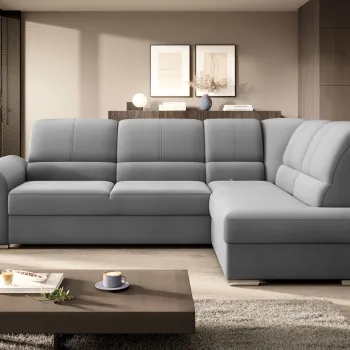 Coltar extensibil stanga 3 locuri ELTAP, LT-03NU, Siber, 270x186x93 cm, lemn/poliester, gri deschis imagine